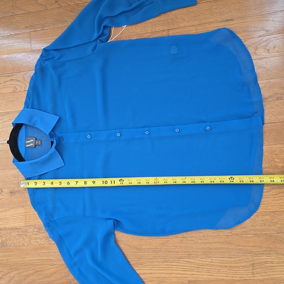 WORTHINGTON WOMENS FRONT BUTTON LONG SLEEVE BLUE BLOUSE SIZE PETITE MEDIUM - Picture 11 of 16